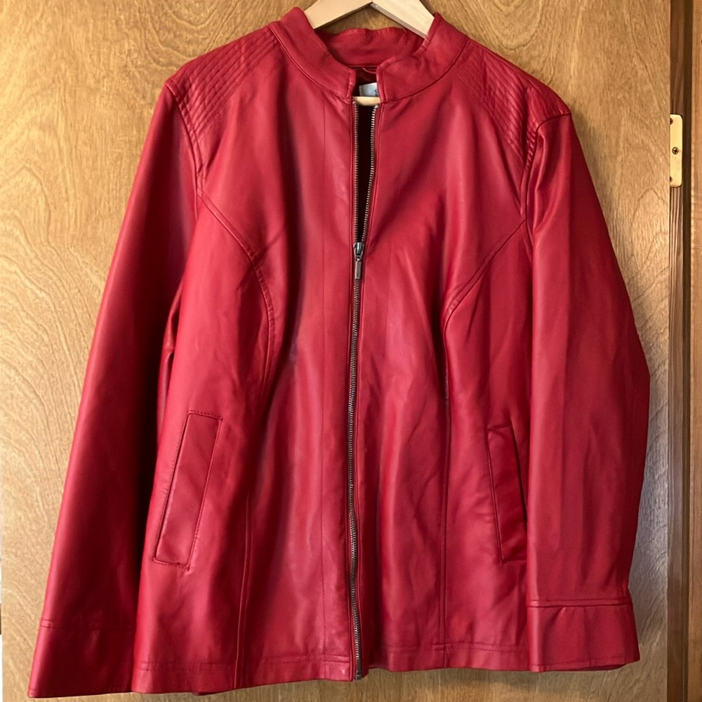 Plus size red pleather jacket